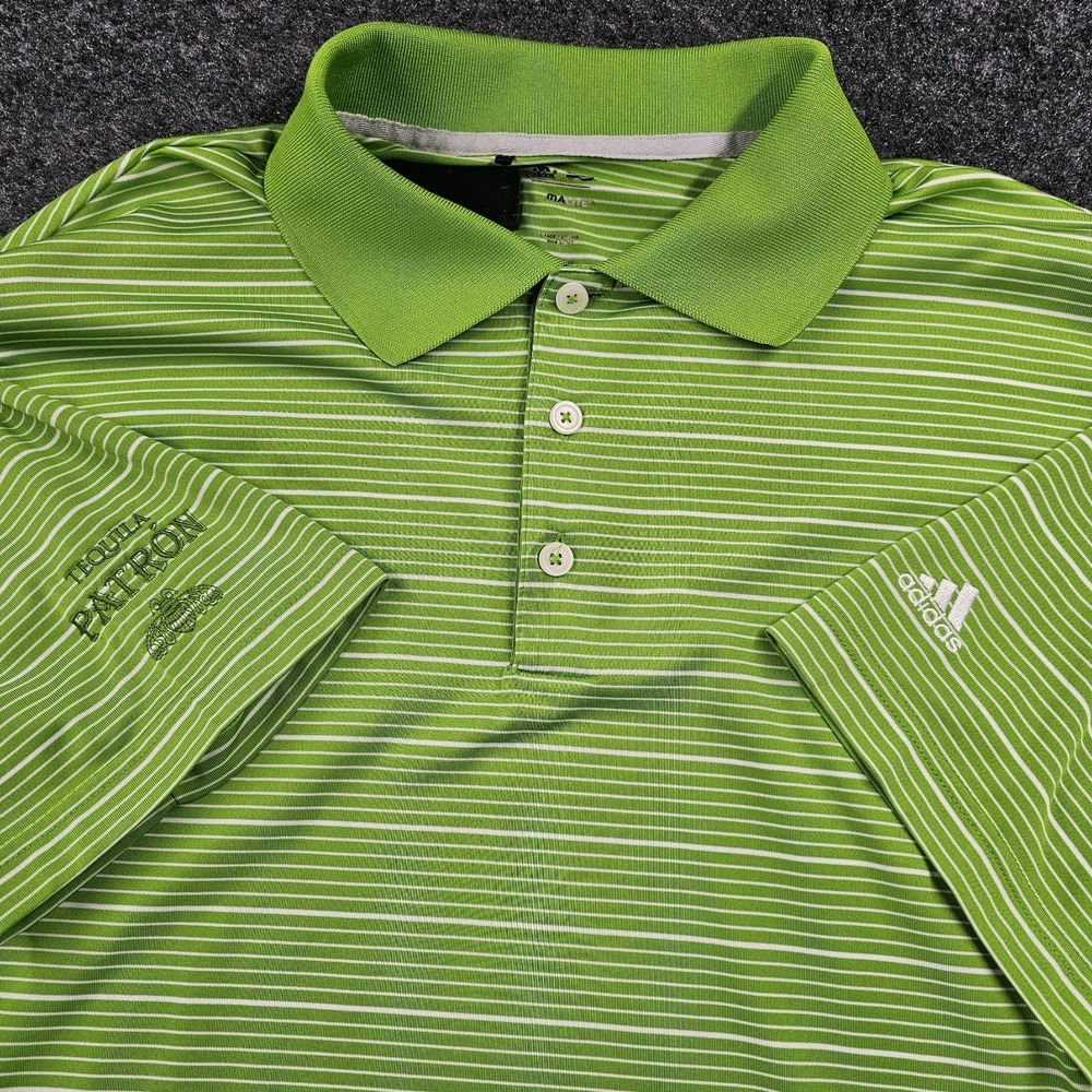 Adidas Golf ClimaLite Polo Shirt Mens Green Striped Tequila Patron L (PTP23xL31)